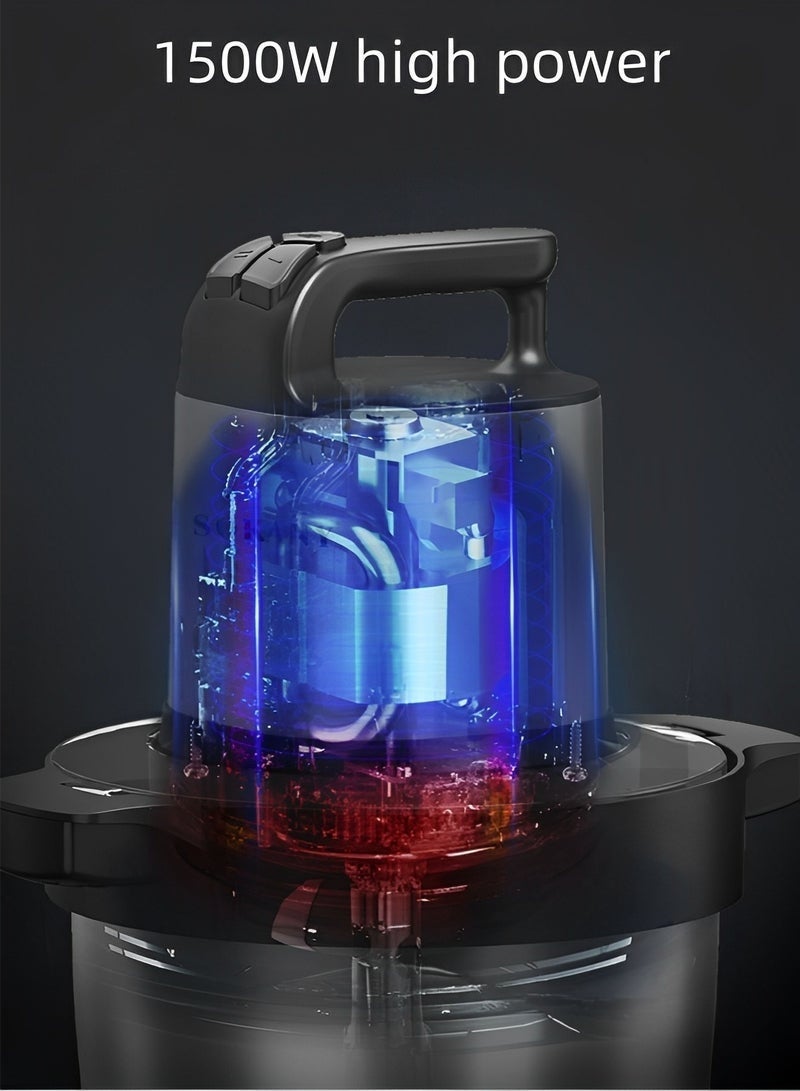 سوكاني مفرمة مطبخ كهربائية بقوة 1500 واط، مع وعاء من الفولاذ المقاوم للصدأ سعة 6.5 لتر، مفرمة متعددة مع 3 مستويات سرعة، مفرمة لحوم مع 4 شفرات للحوم والبصل والفواكه والخضروات - Image 5